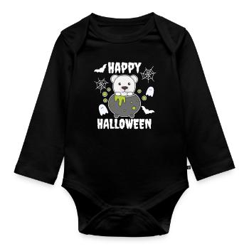 Ours polaire Joyeuse chauve-souris chaudron d’Halloween - Body Bébé bio manches longues - noir - Devant