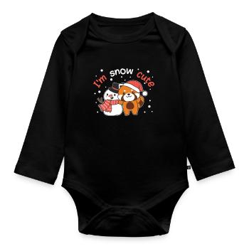 Red Panda I'm snow cute snowman pun - Organic Longsleeve Baby Bodysuit - black - Front