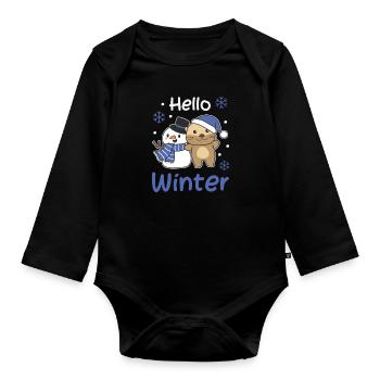 Otter Hello Winter schneemann schnee weihnachten - Baby Bio-Langarm-Body - Schwarz - Vorne