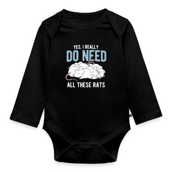 Nagetier Maus Ratte - Baby Bio-Langarm-Body - Schwarz - Vorne