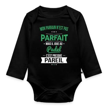 Mon parrain n'est pas parfait - Padel - Body Bébé bio manches longues - noir - Devant
