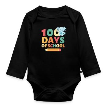 100 days of school Axolotl 100 Days - Baby Bio-Langarm-Body - Schwarz - Vorne