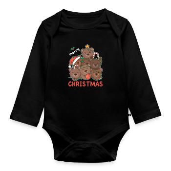 Ours Arbre de Noël Joyeux Noël - Body Bébé bio manches longues - noir - Devant