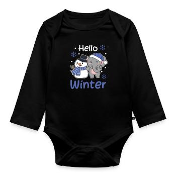 Elefant Hello Winter schneemann schnee weihnachten - Baby Bio-Langarm-Body - Schwarz - Vorne