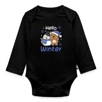 Quokka Hello Winter schneemann schnee weihnachten - Baby Bio-Langarm-Body - Schwarz - Vorne