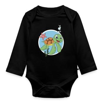 Cute turtle - Organic Longsleeve Baby Bodysuit - black - Front
