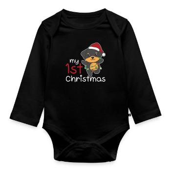 Rottweiler Christmas Dogs mon 1er Noël - Body Bébé bio manches longues - noir - Devant