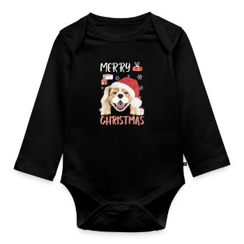 King Charles Spaniel Merry Christmas - Organic Longsleeve Baby Bodysuit - black - Front