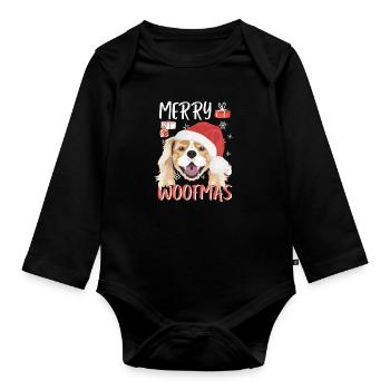 King Charles Spaniel Merry Christmas - Organic Longsleeve Baby Bodysuit - black - Front