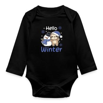 Faultier Hello Winter schneemann schnee weihnacht - Baby Bio-Langarm-Body - Schwarz - Vorne