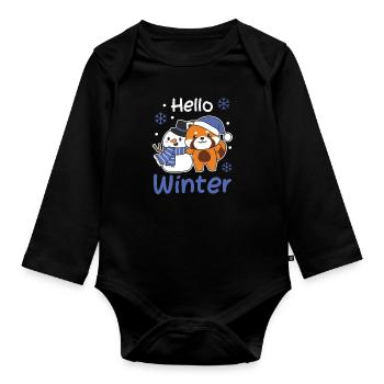 Red Panda Hello Winter Snowman Snow - Organic Longsleeve Baby Bodysuit - black - Front