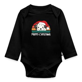 Joyeux Noël Retro Dalmatien - Body Bébé bio manches longues - noir - Devant