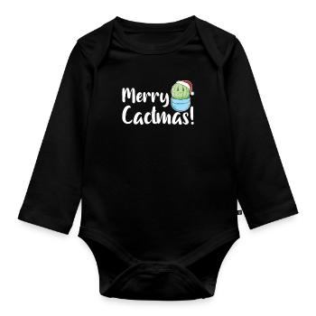 Jeu de mots sur les plantes de cactus drôles de Merry Cactma - Body Bébé bio manches longues - noir - Devant