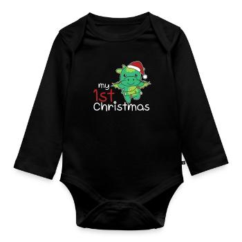 Dragon Noël Dragon mon 1er Noël - Body Bébé bio manches longues - noir - Devant