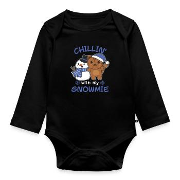 Chat Chillin avec mon schneemann snowmie - Body Bébé bio manches longues - noir - Devant