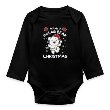 Je veux un ours polaire pour Noël mignons ours polaires - Body Bébé bio manches longues - noir - Devant