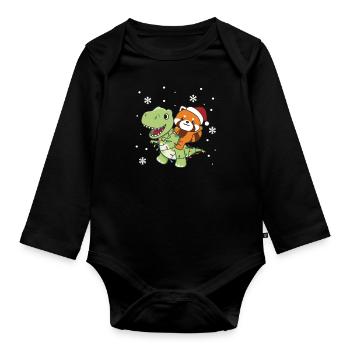 Red Panda Trex Christmas Snow Winter Animals - Organic Longsleeve Baby Bodysuit - black - Front