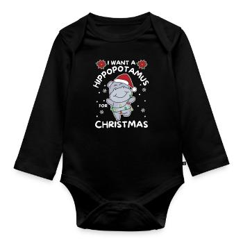 Je veux un hippopotame pour Noël hippopotames mignons - Body Bébé bio manches longues - noir - Devant