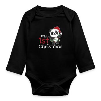 Panda Weihnachten Pandas my 1st Christmas - Organic Longsleeve Baby Bodysuit - black - Front