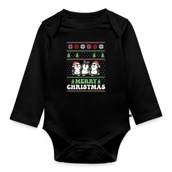 Merry Christmas retro ugly christmas Pinguin - Baby Bio-Langarm-Body - Schwarz - Vorne