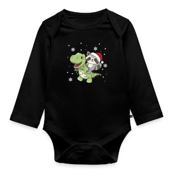 Raton laveur, Trex, Noël, Neige, Hiver, Animaux - Body Bébé bio manches longues - noir - Devant