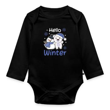 Eisbär Hello Winter schneemann schnee weihnachten - Baby Bio-Langarm-Body - Schwarz - Vorne