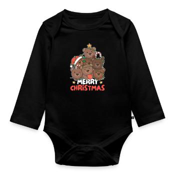 Ours Arbre de Noël Joyeux Noël - Body Bébé bio manches longues - noir - Devant