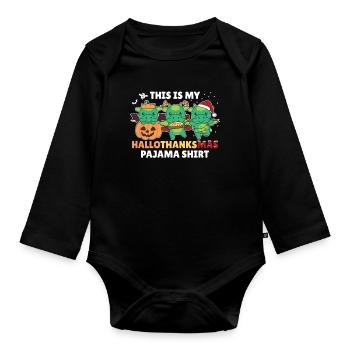 Hallothanksmas Pajama Shirt Drache Weihnachtstier - Baby Bio-Langarm-Body - Schwarz - Vorne