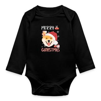 Shiba Inu Merry Christmas - Organic Longsleeve Baby Bodysuit - black - Front