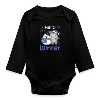 Hippo Hello Winter schneemann schnee weihnachten - Baby Bio-Langarm-Body - Schwarz - Vorne