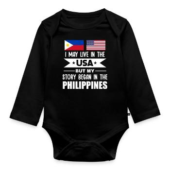 Design für stolze amerikanische Pinoys - Baby Bio-Langarm-Body - Schwarz - Vorne