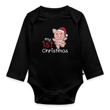 Cochon de Noël Cochons mon 1er Noël - Body Bébé bio manches longues - noir - Devant