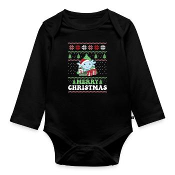 Joyeux Noël rétro moche Noël Axolotl - Body Bébé bio manches longues - noir - Devant