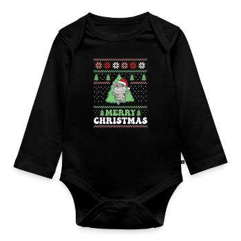 Merry Christmas retro ugly christmas Hippo - Organic Longsleeve Baby Bodysuit - black - Front
