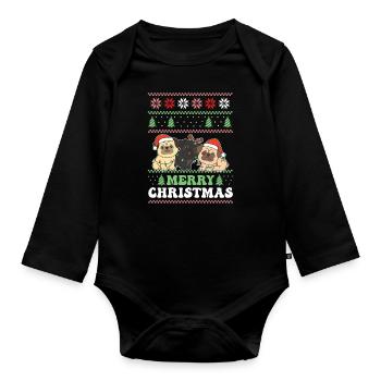 Merry Christmas retro ugly christmas Mops - Baby Bio-Langarm-Body - Schwarz - Vorne