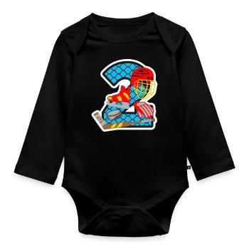 Eishockey 2. Geburtstagsparty Nummer 2 - 2 Jahre - Baby Bio-Langarm-Body - Schwarz - Vorne