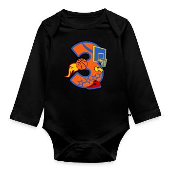 Basketball 3. Geburtstag Party Nummer 3 - 3 Jahre - Baby Bio-Langarm-Body - Schwarz - Vorne