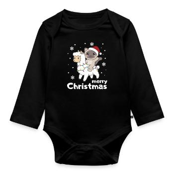 Katze Lama Alpaka Weihnachten Schnee Winter Tiere - Baby Bio-Langarm-Body - Schwarz - Vorne
