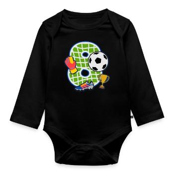 Fußball 8. Geburtstagsparty Nummer 8 - 8 Jahre - Baby Bio-Langarm-Body - Schwarz - Vorne