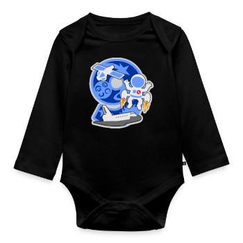 Astronaut 9. Geburtstagsparty Nummer 9 - 9 Jahre - Baby Bio-Langarm-Body - Schwarz - Vorne