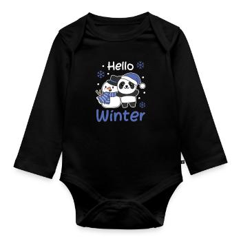 Panda Hello Winter snowman snow - Organic Longsleeve Baby Bodysuit - black - Front
