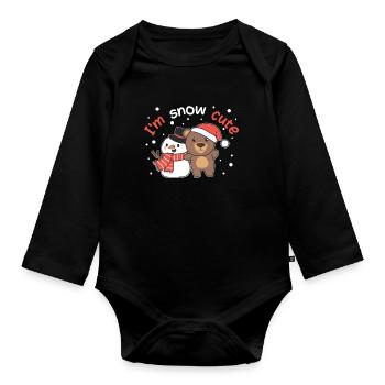 Ours Je suis mignon bonhomme de neige jeu de mots de neige - Body Bébé bio manches longues - noir - Devant