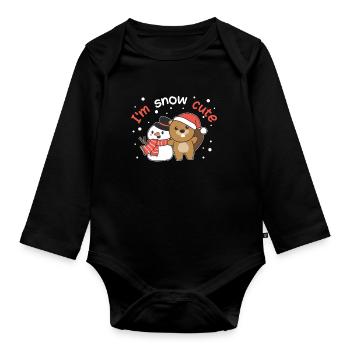 Beaver I'm snow cute snowman snow pun - Organic Longsleeve Baby Bodysuit - black - Front