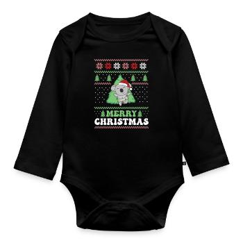 Joyeux Noël rétro moche Noël Koala - Body Bébé bio manches longues - noir - Devant