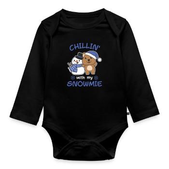 Quokka Chillin avec mon bonhomme de neige - Body Bébé bio manches longues - noir - Devant