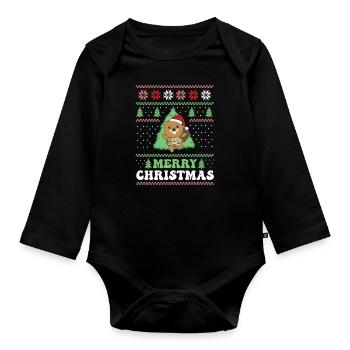 Merry Christmas retro ugly christmas beaver - Organic Longsleeve Baby Bodysuit - black - Front