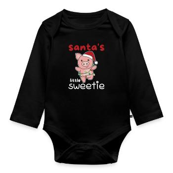 Cochon Noël La petite chérie du Père Noël - Body Bébé bio manches longues - noir - Devant