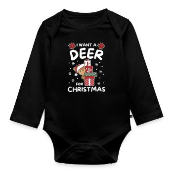 Je veux un cerf pour Noël cerf mignon - Body Bébé bio manches longues - noir - Devant