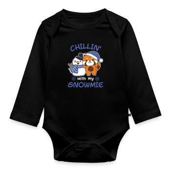 Red Panda Chillin avec mon bonhomme de neige - Body Bébé bio manches longues - noir - Devant