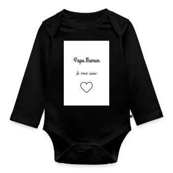Papa Maman je vous aime - Body Bébé bio manches longues - noir - Devant